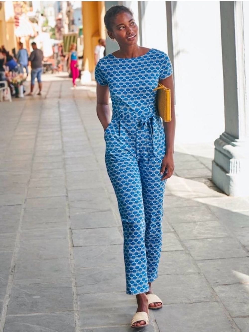 Boden Blue Shell Print Tie Waist Jumpsuit 16/18R